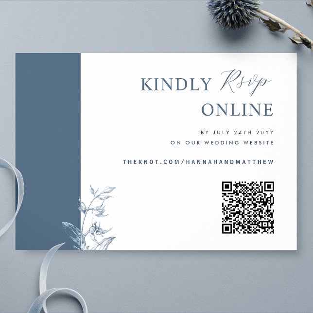 Blue Elegant QR Code RSVP Wedding Enclosure Car Card (Creator Uploaded)
