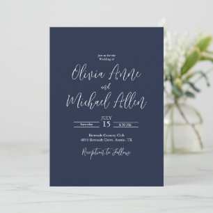 Blue Elegant Script Wedding Invitation