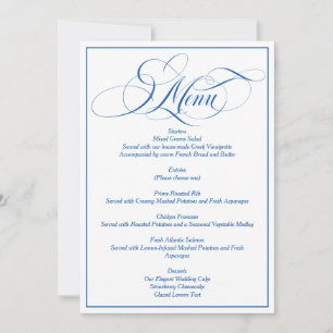 Blue Elegant Script Wedding Menu Invitation