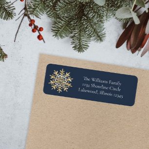 Blue Elegant Snowflake Christmas Return Address