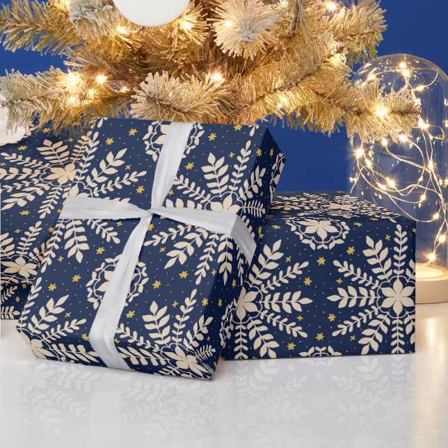 Blue Elegant Snowflake Christmas Wrapping Paper (Holidays)