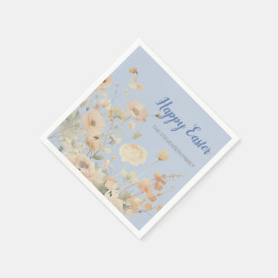 Blue Elegant Spring Flowers Happy Easter Napkin