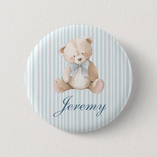 Blue Elegant Teddy Bear Button (Front)