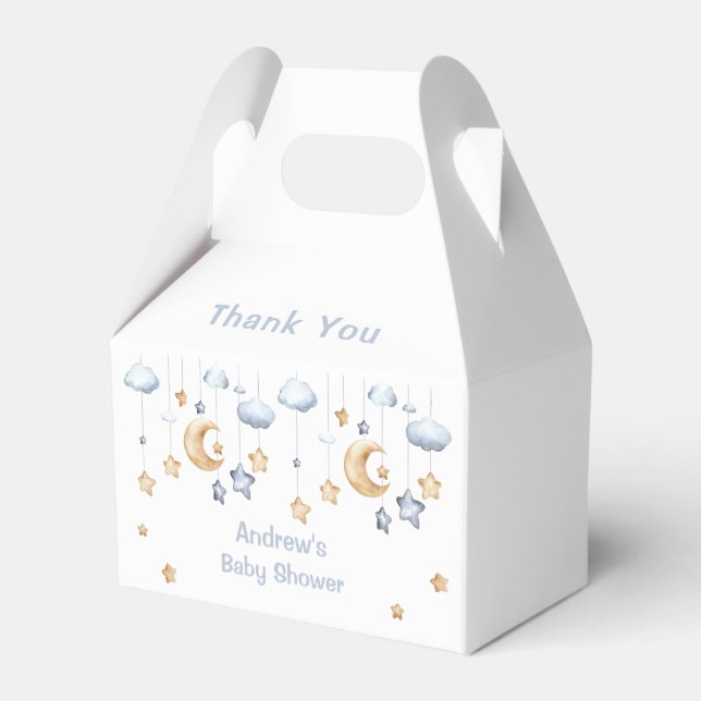Blue Elegant Twinkle Twinkle Baby Shower Favor Box (Back Side)