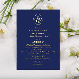 Blue Elegant Typography Ampersand Monogram Wedding