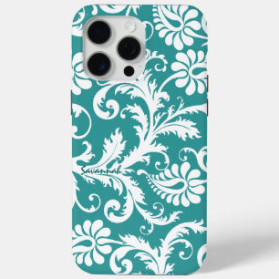 Blue Elegant Vintage Damask change Blue any colour iPhone 15 Pro Max Case