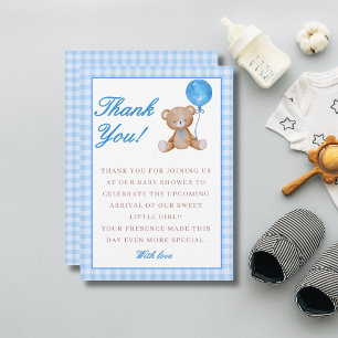 Blue elegant we can bearly wait baby shower thank you card