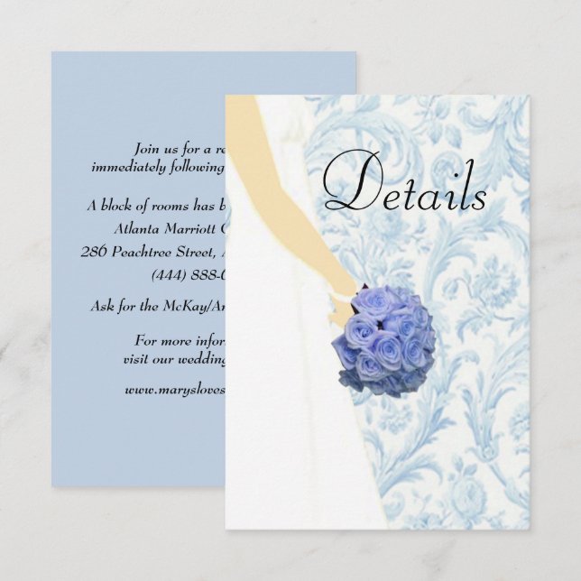 Blue Elegant Wedding Gown Wedding Details Enclosure Card (Front/Back)