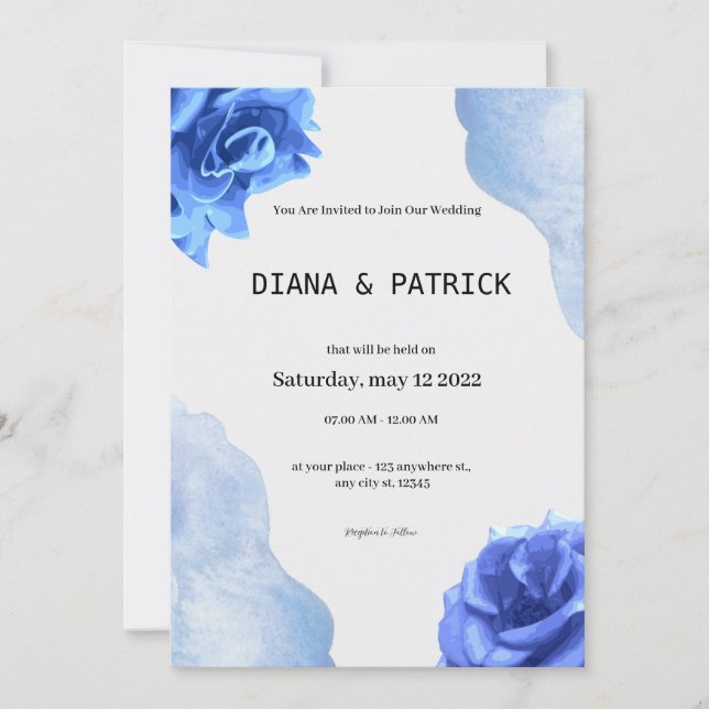 Blue Elegant Wedding Invitation (Front)