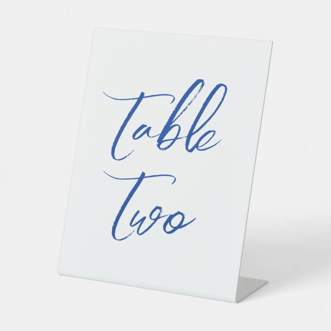 Blue elegant wedding table numbers pedestal sign (Front)