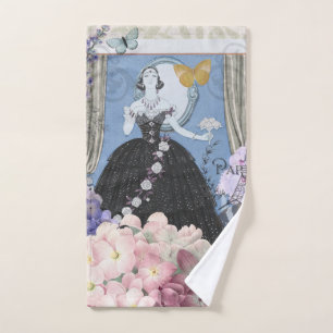 Blue Elegant Woman Floral Fancy Gown Bath Towel Set