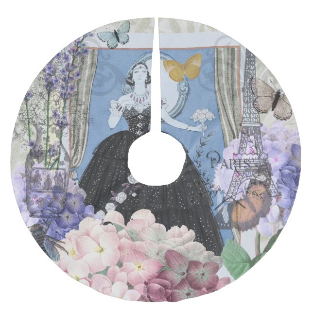 Blue Elegant Woman Floral Fancy Gown  Brushed Polyester Tree Skirt (Front)