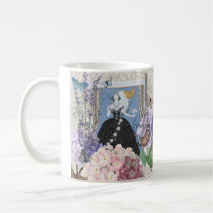Blue Elegant Woman Floral Fancy Gown  Coffee Mug