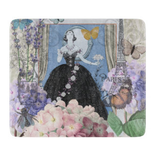 Blue Elegant Woman Floral Fancy Gown  Cutting Board