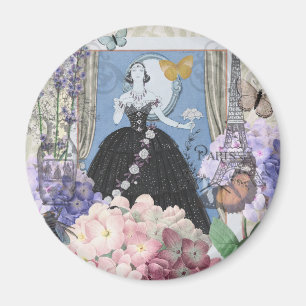 Blue Elegant Woman Floral Fancy Gown  Magnet