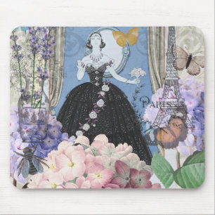 Blue Elegant Woman Floral Fancy Gown  Mouse Pad