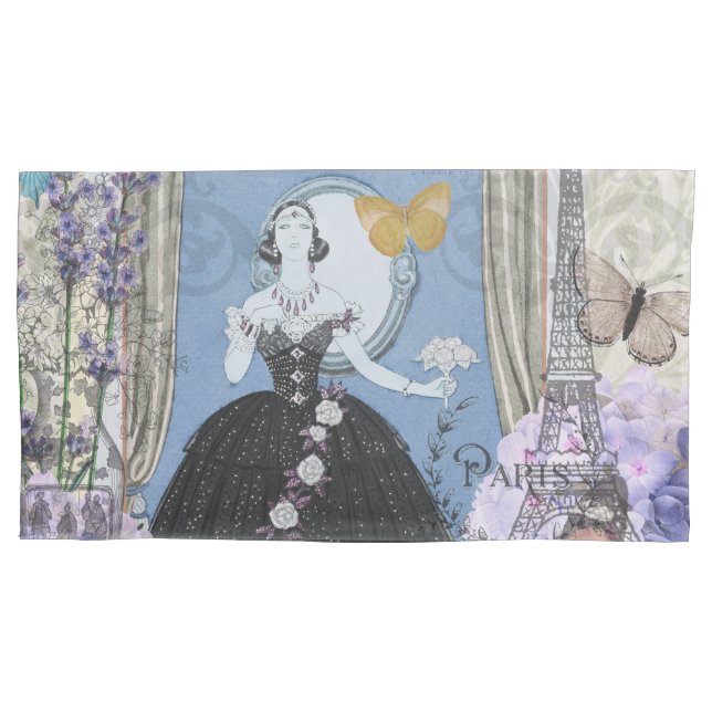 Blue Elegant Woman Floral Fancy Gown  Pillowcase (Front-Left)