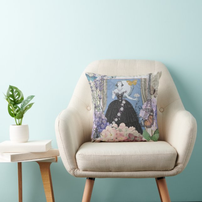Blue Elegant Woman Floral Fancy Gown  Throw Pillow (Chair)