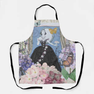 Blue Elegant Woman Floral Gown Dressy Apron