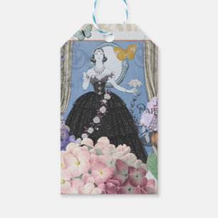 Blue Elegant Woman Floral Gown Dressy Gift Tags