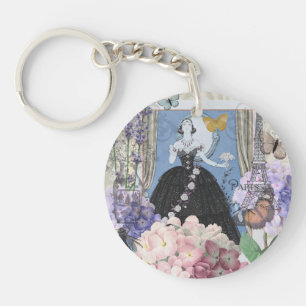 Blue Elegant Woman Floral Gown Dressy Keychain