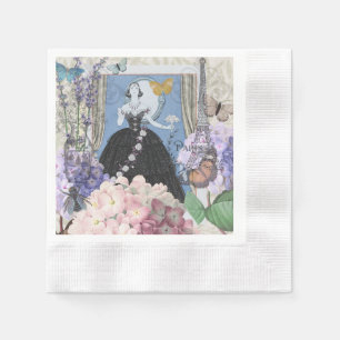 Blue Elegant Woman Floral Gown Dressy Napkin