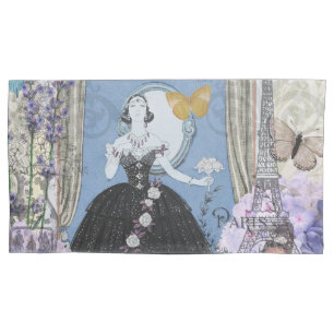 Blue Elegant Woman Floral Gown Dressy Pillowcase