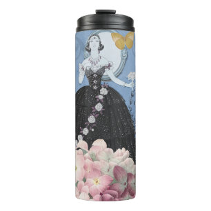 Blue Elegant Woman Floral Gown Dressy Thermal Tumbler