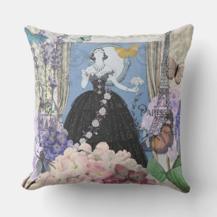 Blue Elegant Woman Floral Gown Dressy Throw Pillow
