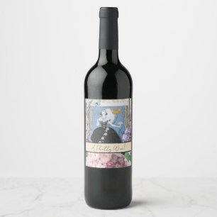 Blue Elegant Woman Floral Gown Dressy Wine Label
