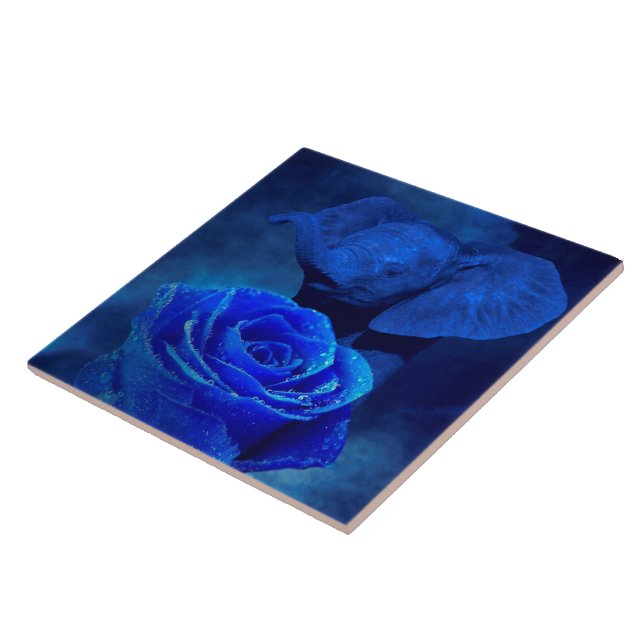 Blue Elephant and Rose Tile (Side)