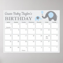 Blue Elephant Baby Birthday Prediction Calendar