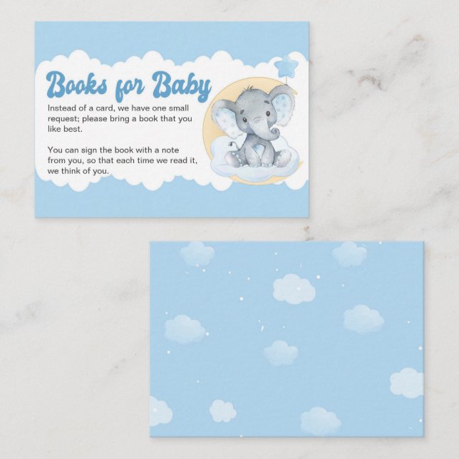 Blue Elephant Baby Book Request Baby Shower Enclosure Card (Front/Back)