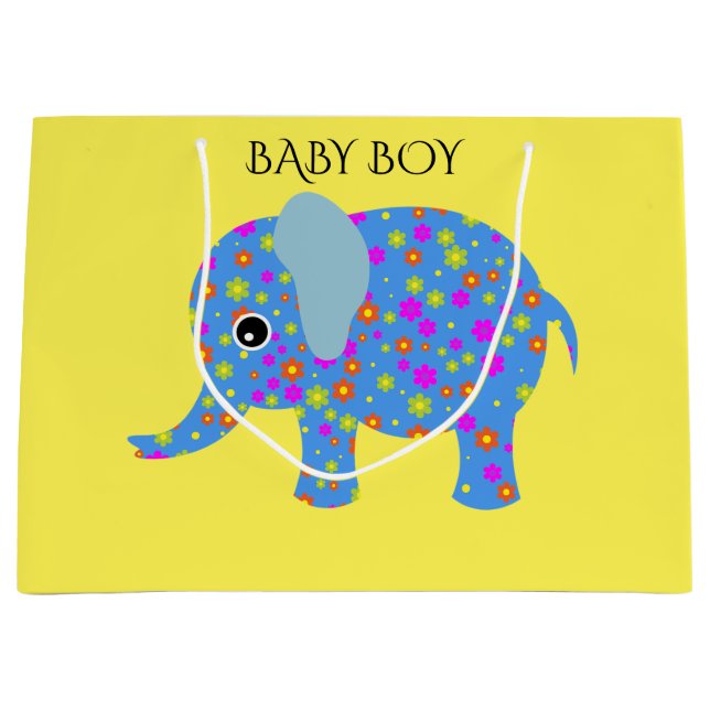 BLUE ELEPHANT baby boy large gift bag. Large Gift Bag (Front)