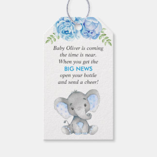 Blue Elephant Baby Boy Shower Mini Bottle Favour Gift Tags