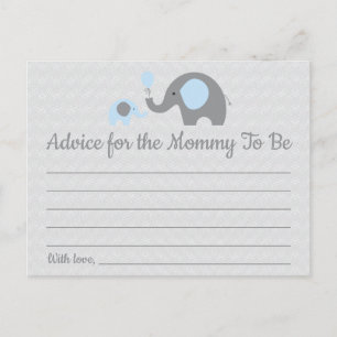 Blue Elephant Baby Shower Advice for Mom Cards