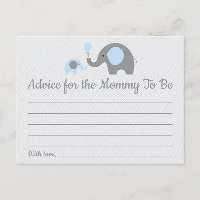Blue Elephant Baby Shower Advice for Mom Cards (Front)