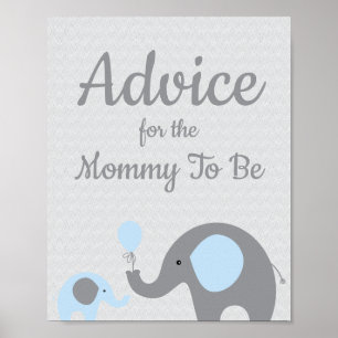 Blue Elephant Baby Shower Advice for Mommy Sign