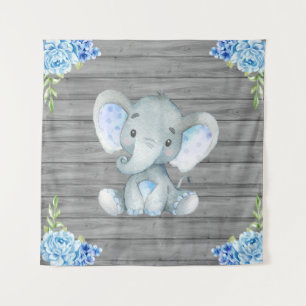 Blue Elephant Baby Shower Backdrop Tapestry