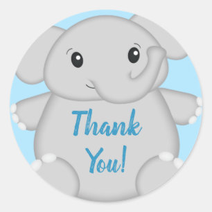 Blue Elephant Baby Shower Classic Round Sticker