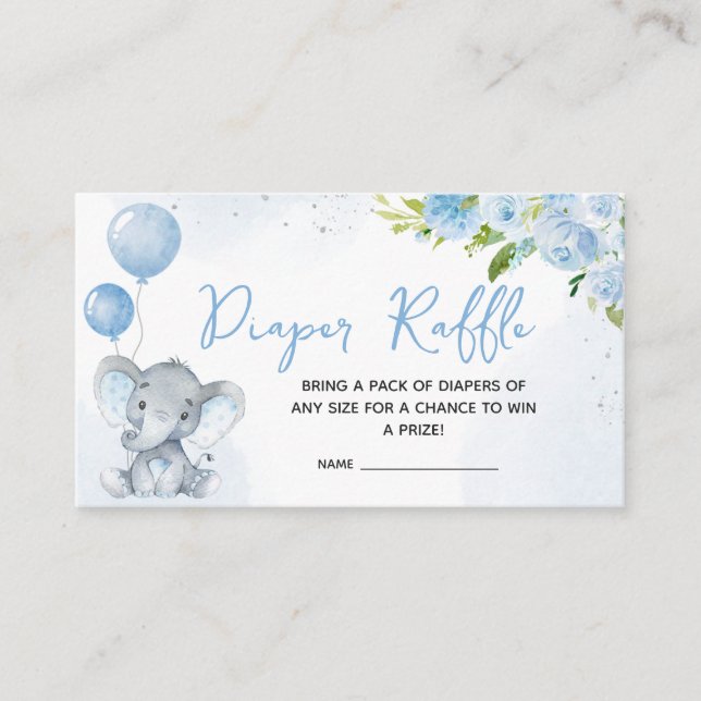 Blue Elephant Baby Shower Diaper Raffle Enclosure Card (Front)