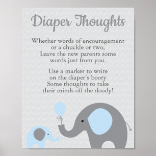 Blue Elephant Baby Shower Diaper Thoughts Sign