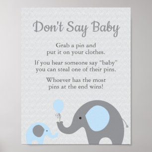 Blue Elephant Baby Shower Don't Say Baby Game Sign