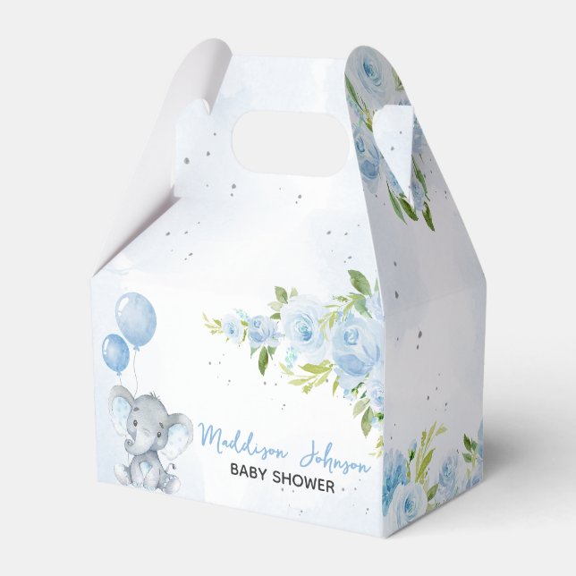 Blue Elephant Baby Shower Favor Box (Front Side)