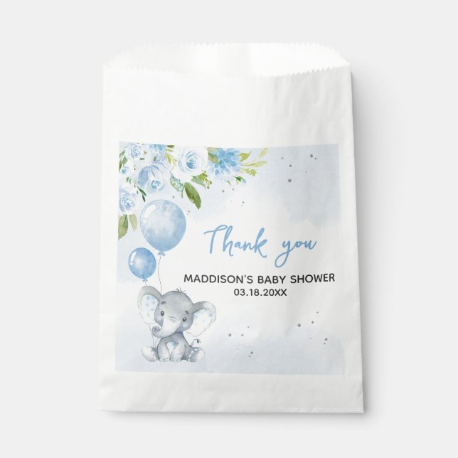 Blue Elephant Baby Shower Favour Bag (Front)