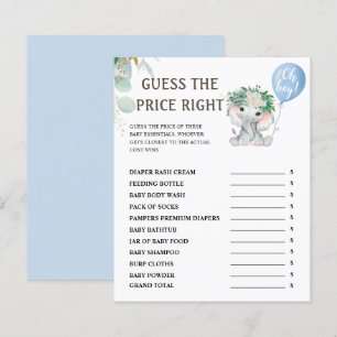 Blue Elephant Baby Shower Guess The Price Game
