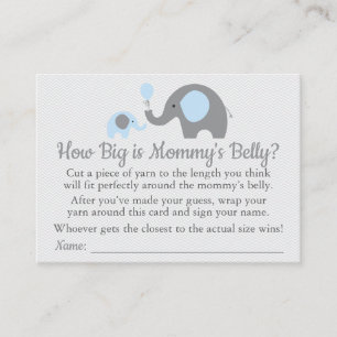 Blue Elephant Baby Shower How Big is Mommy's Belly Calling Card
