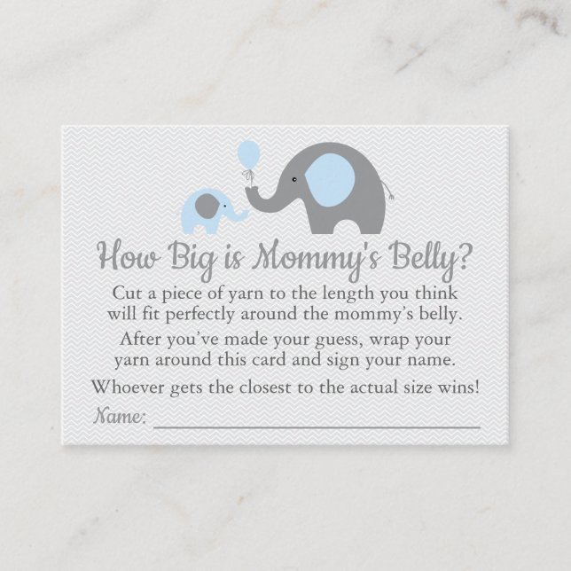 Blue Elephant Baby Shower How Big is Mommy's Belly Calling Card (Front)