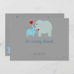 Blue Elephant Baby Shower Invitation
