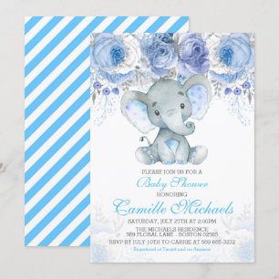 Blue Elephant Baby Shower invitation